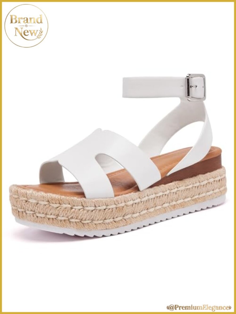 Platform Espadrille Sandals PU Adjustable Ankle Strap Buckle Wedge Open Toe